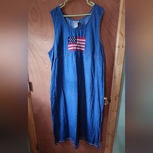 Denim Sleeveless Dress with Flag Detail 22w